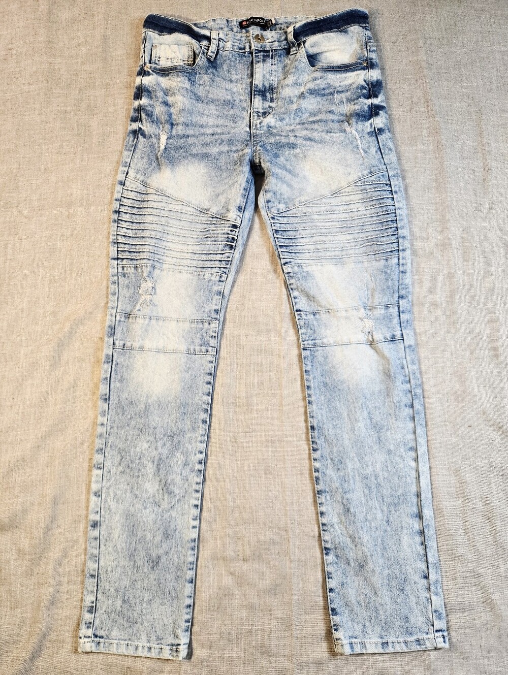 Southpole Men's Biker Skinny Stretch Jeans Acid Light Wash Moto Distressed 34x32